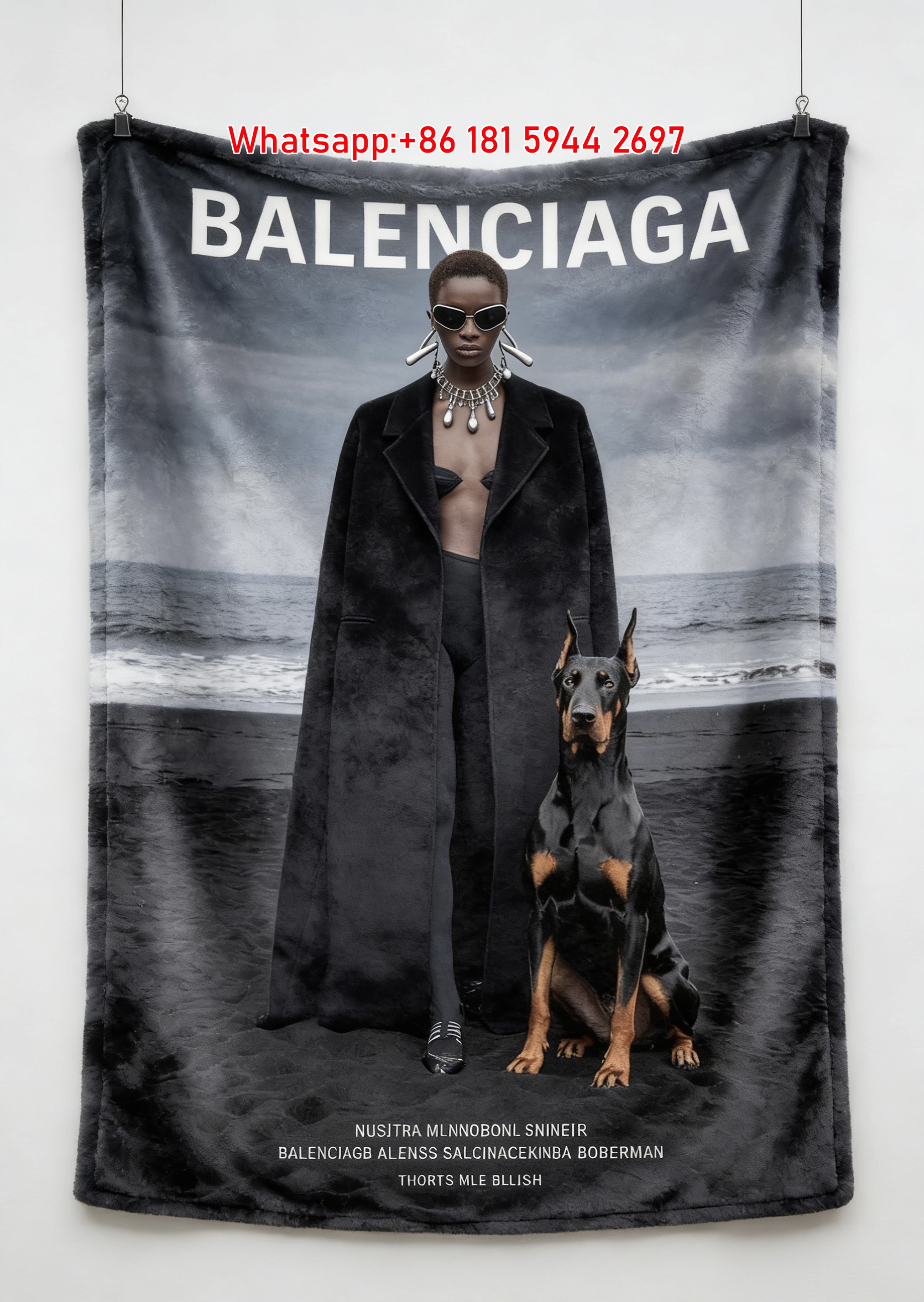 BALENCIAGA Beach Doberman Fashion Flannel Sofa Throw Blanket for Wall Decor BA067